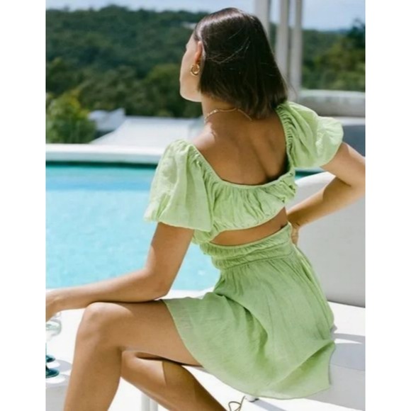 Sabo Skirt Zara Mini Dress Cutout Puff Sleeve Resort Boho Coquette Lolita XS - Picture 2 of 11